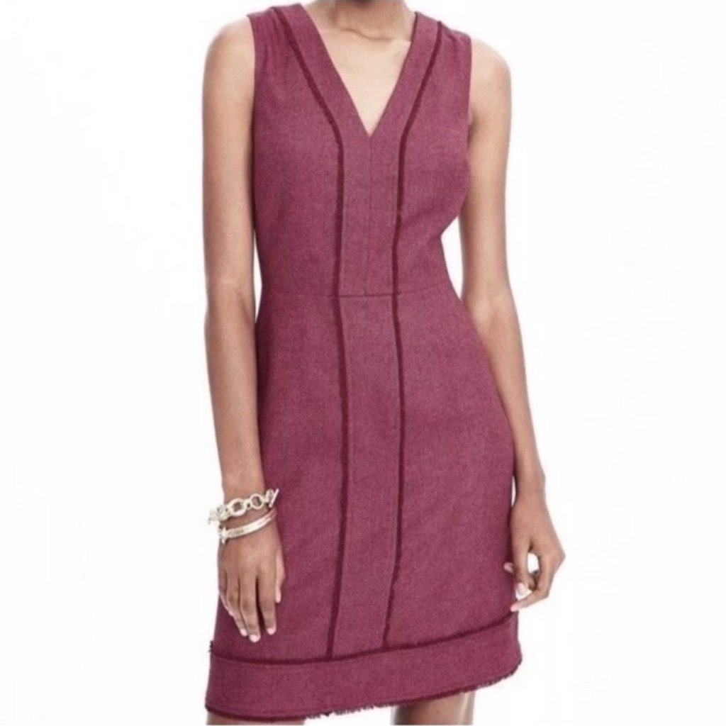 Banana Republic Magenta Pink V-Neck Sleeveless Fringe Lined Sheath Dress Size 6